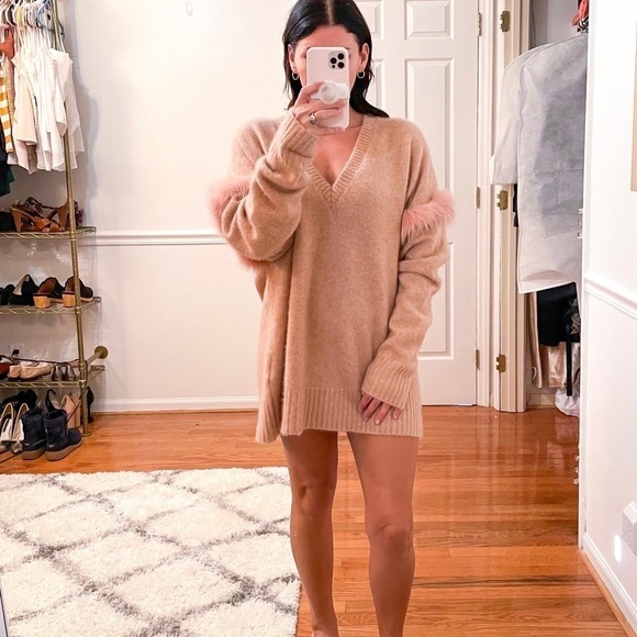 LAPOINTE Fox Fur Trim V Neck Cashmere Silk Pullover Sweater M/L - Picture 7 of 11